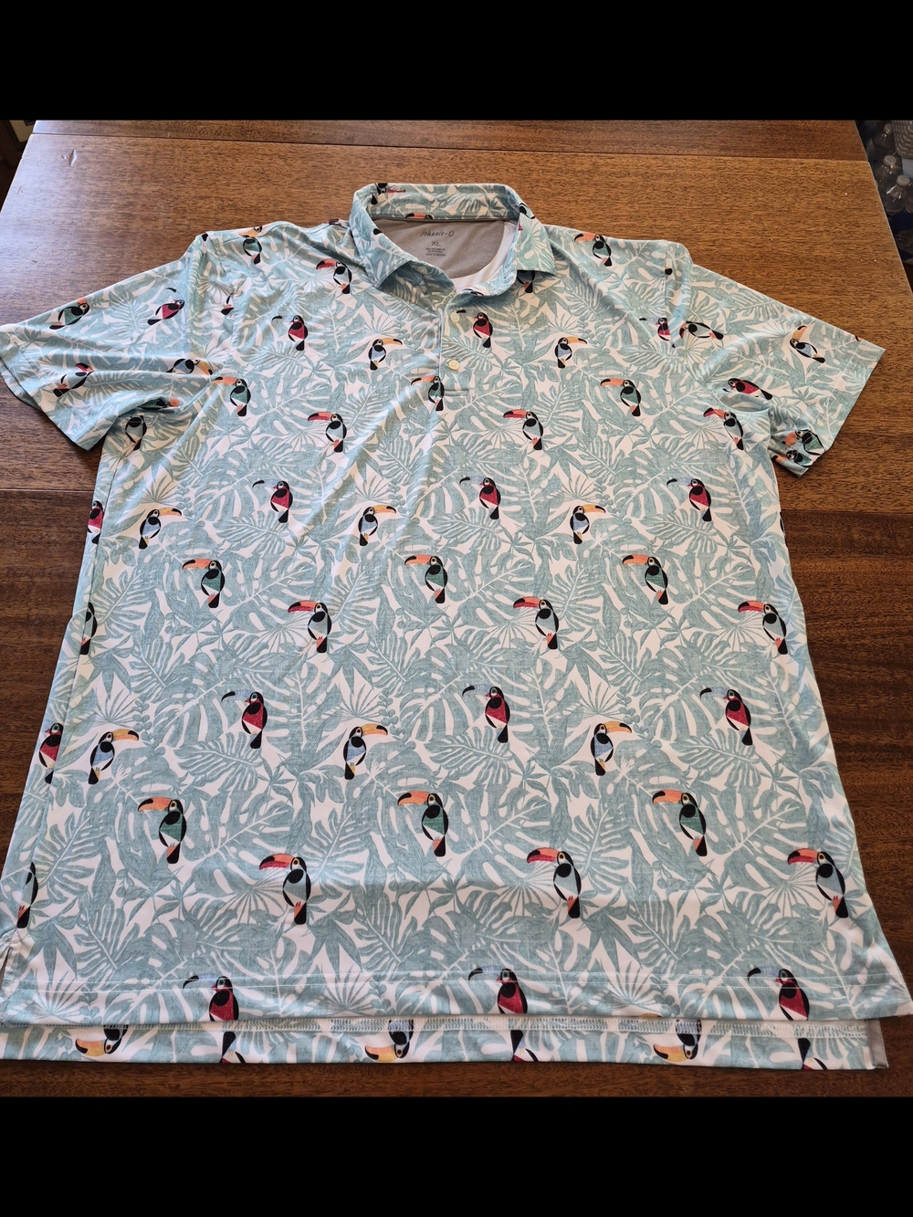 johnnie-O Men's Toucan Multicolor Print Polo - Aqua Size XL